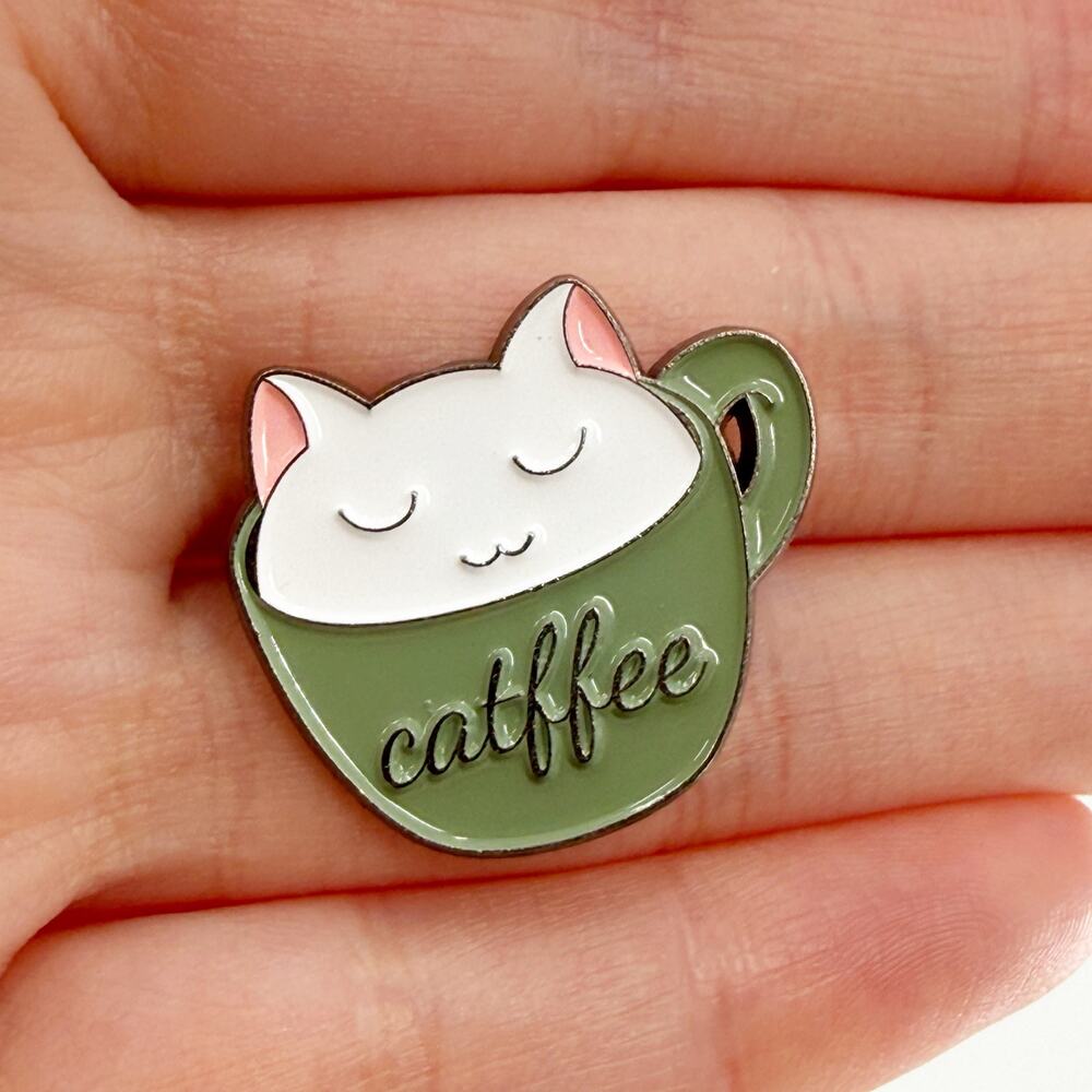 Cat Coffee Enamel Pin Cute Sleeping Kitty Mug “Catffee” Lapel Badge